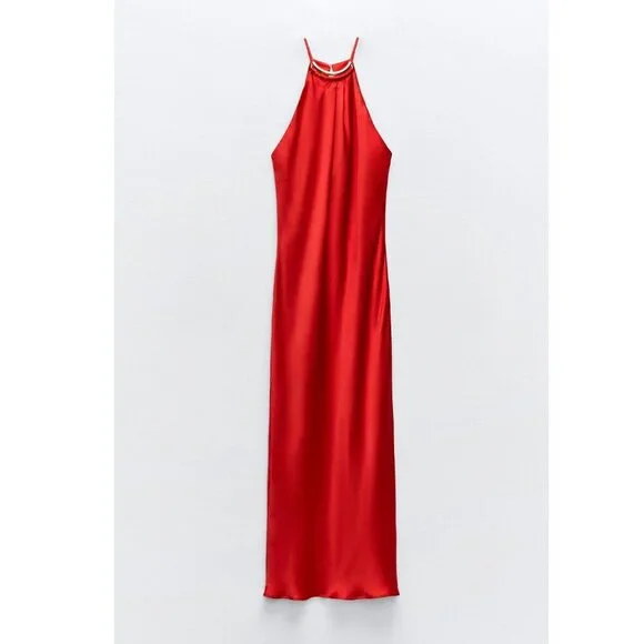 ZARA SATIN EFFECT MIDI SLIP DRESS Size M NEW WITH TAG! - coffeafoods.com